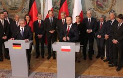 Joachim Gauck, prezydent Republiki Federalnej Niemiec i Andrzej Duda, prezydent Rzeczypospolitej Polskiej, w Sali Pompejańskiej w Belwederze.