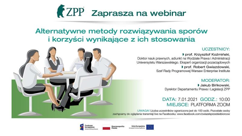 Webinar ZPP "Alternatywne metody rozwiązywania sporów i korzyści wynikające z ich stosowania"