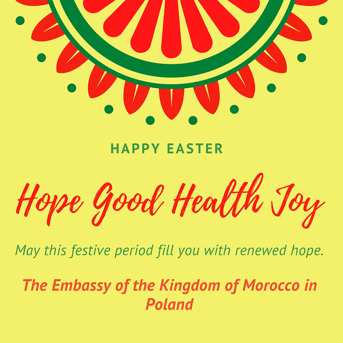 Ambasada Królestwa Maroka w Polsce - życzenia świąteczne